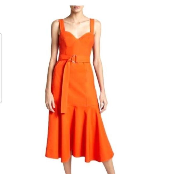 NWT A.L.C. Sabrina Belted Orange Midi Dress size 12 - Picture 1 of 6